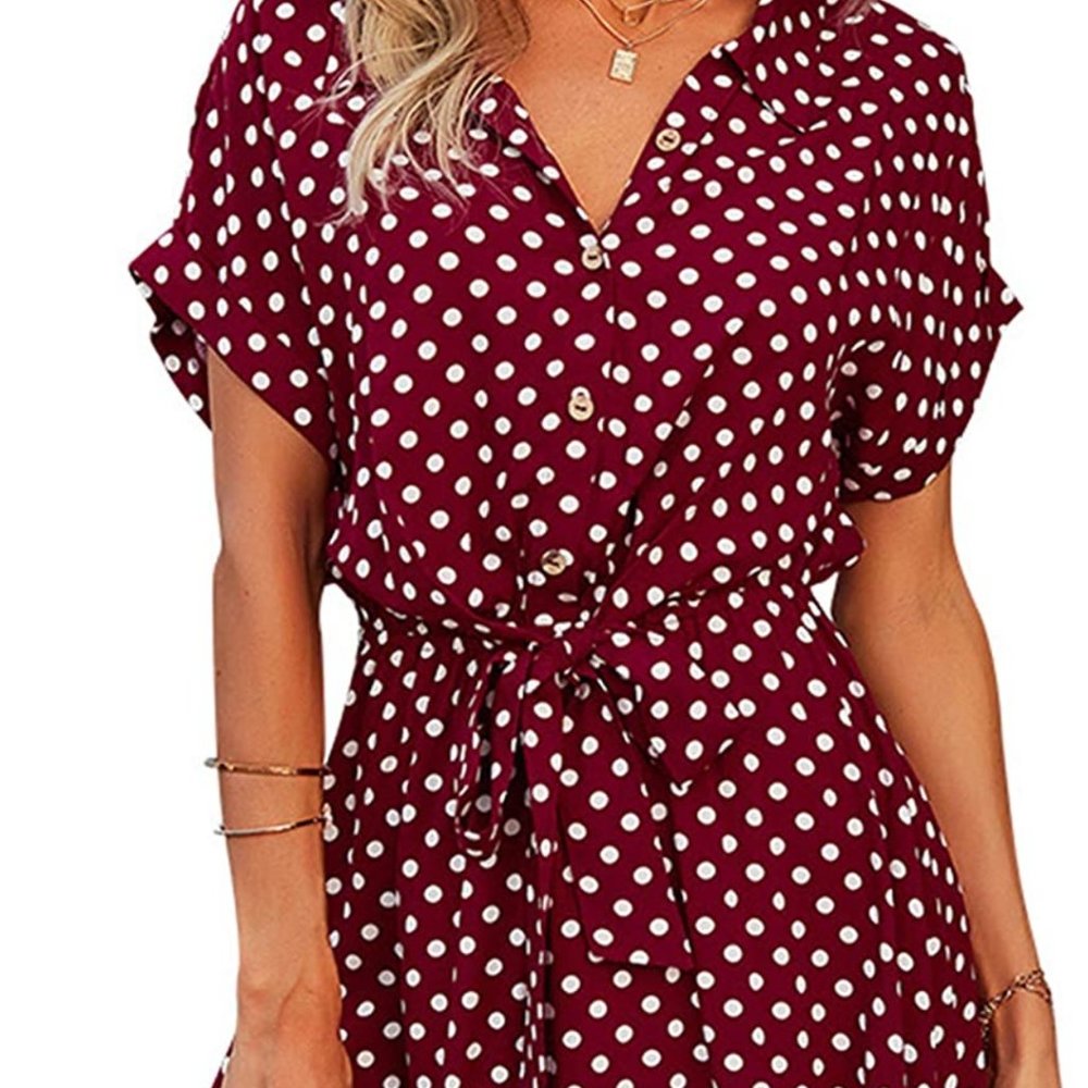 Angashion Women Dresses Casual Short Sleeves Floral Print Button Down V Neck Sum